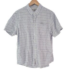 Original Penguin Linen Blend Button-Down Shirt Sz  L Blue White Stripe Casual